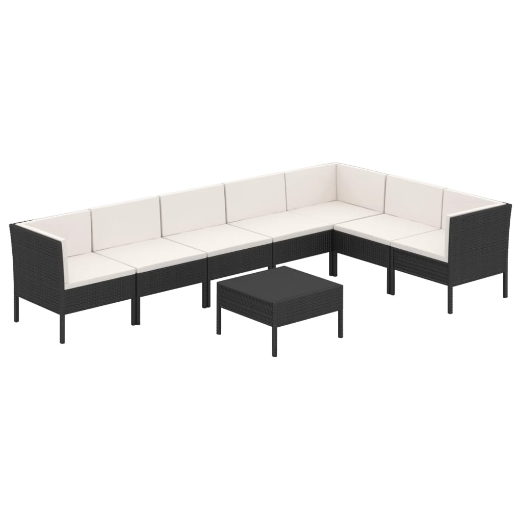 Set Divani da Giardino 8 pz con Cuscini in Polyrattan Nero | homemem39