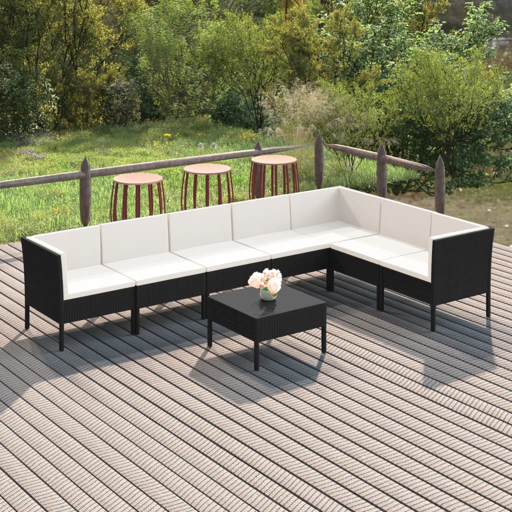 Set Divani da Giardino 8 pz con Cuscini in Polyrattan Nero | homemem39
