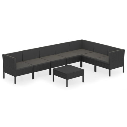 Set Divani da Giardino 8 pz con Cuscini in Polyrattan Nero