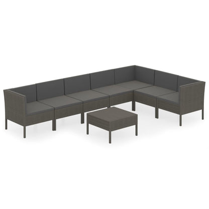 Set Divani da Giardino 8 pz con Cuscini in Polyrattan Grigio - homemem39