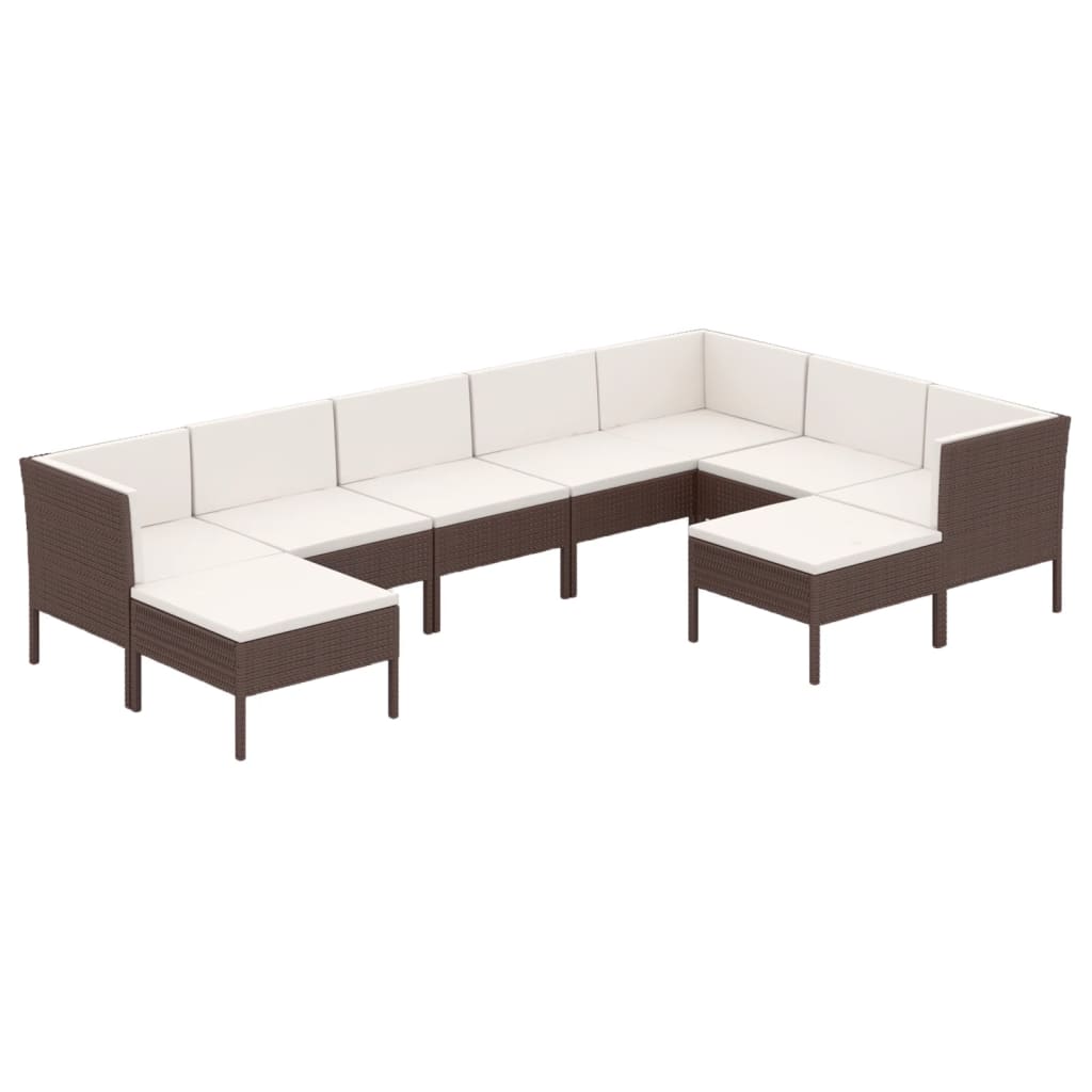 Set Divani da Giardino 9 pz con Cuscini in Polyrattan Marrone