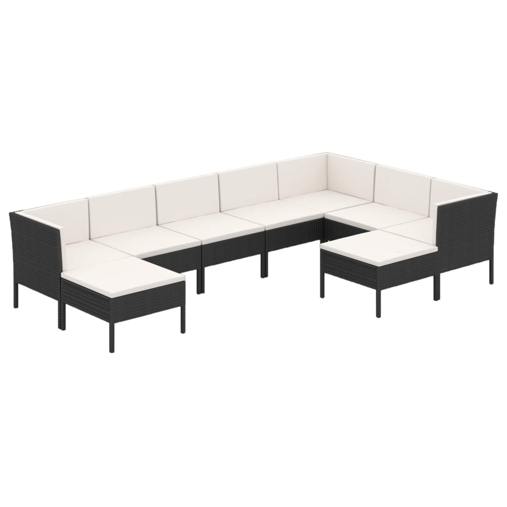 Set Divani da Giardino 9 pz con Cuscini in Polyrattan Nero