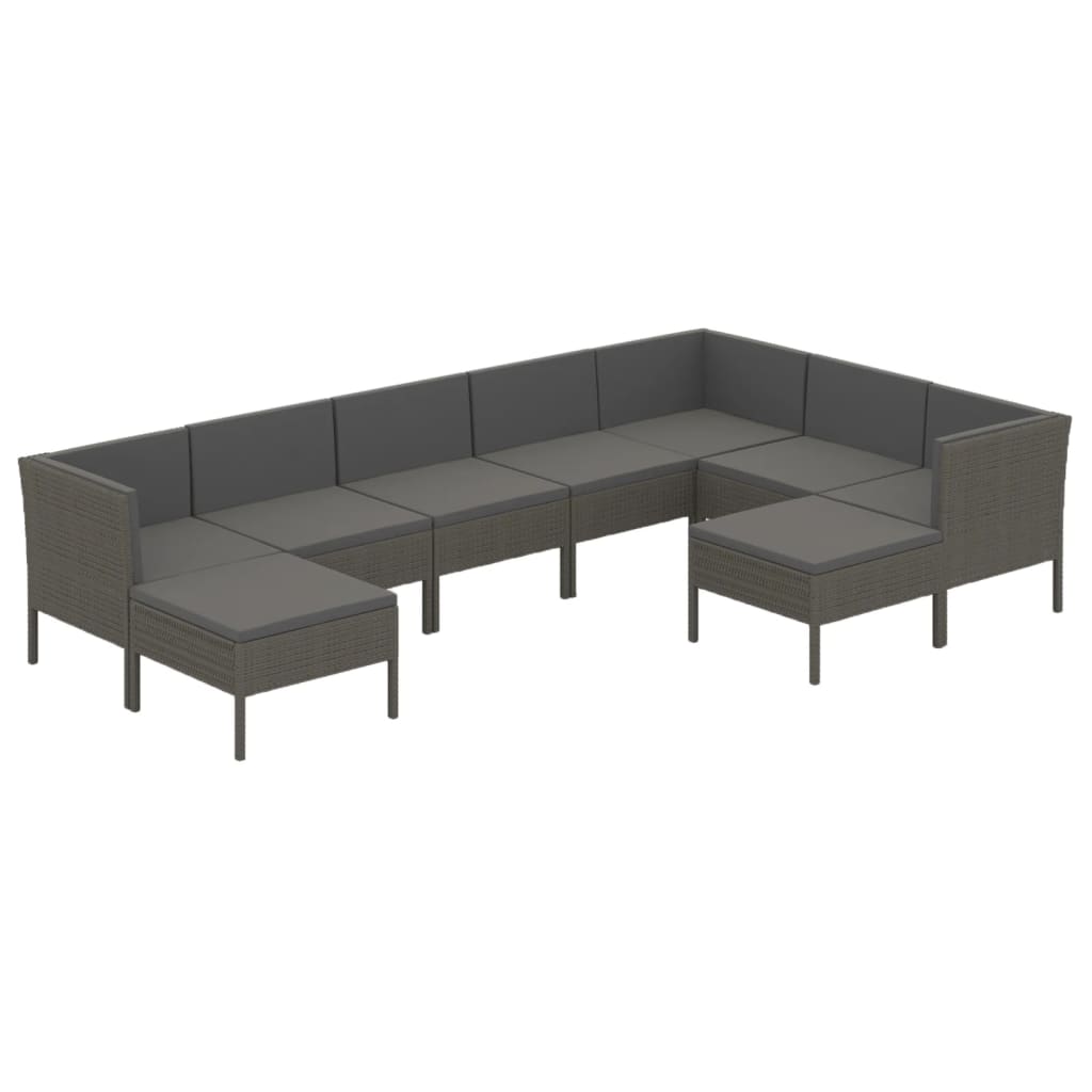 Set Divani da Giardino 9 pz con Cuscini in Polyrattan Grigio - homemem39