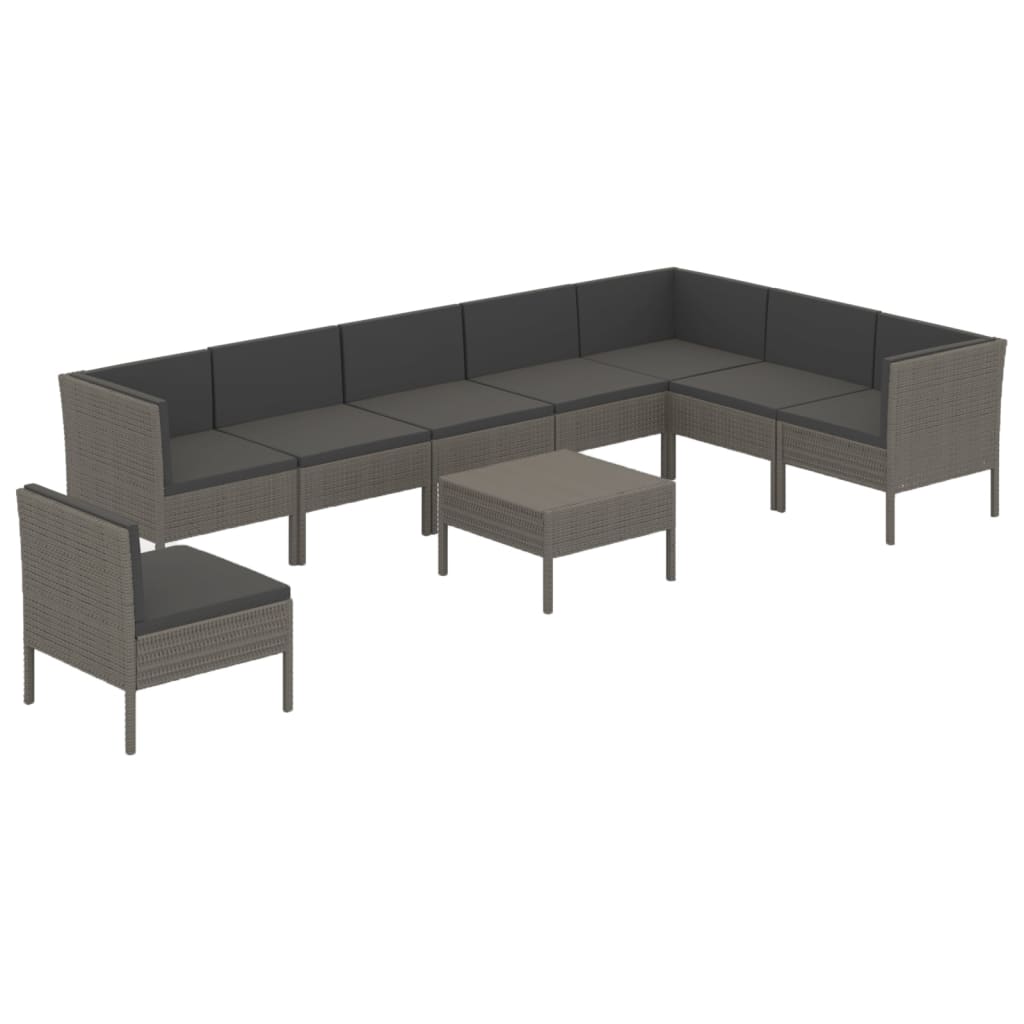 Set Divani da Giardino 9 pz con Cuscini in Polyrattan Grigio | homemem39