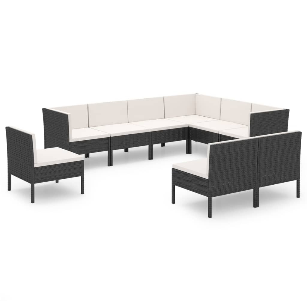 Set Divani da Giardino 9 pz con Cuscini in Polyrattan Nero