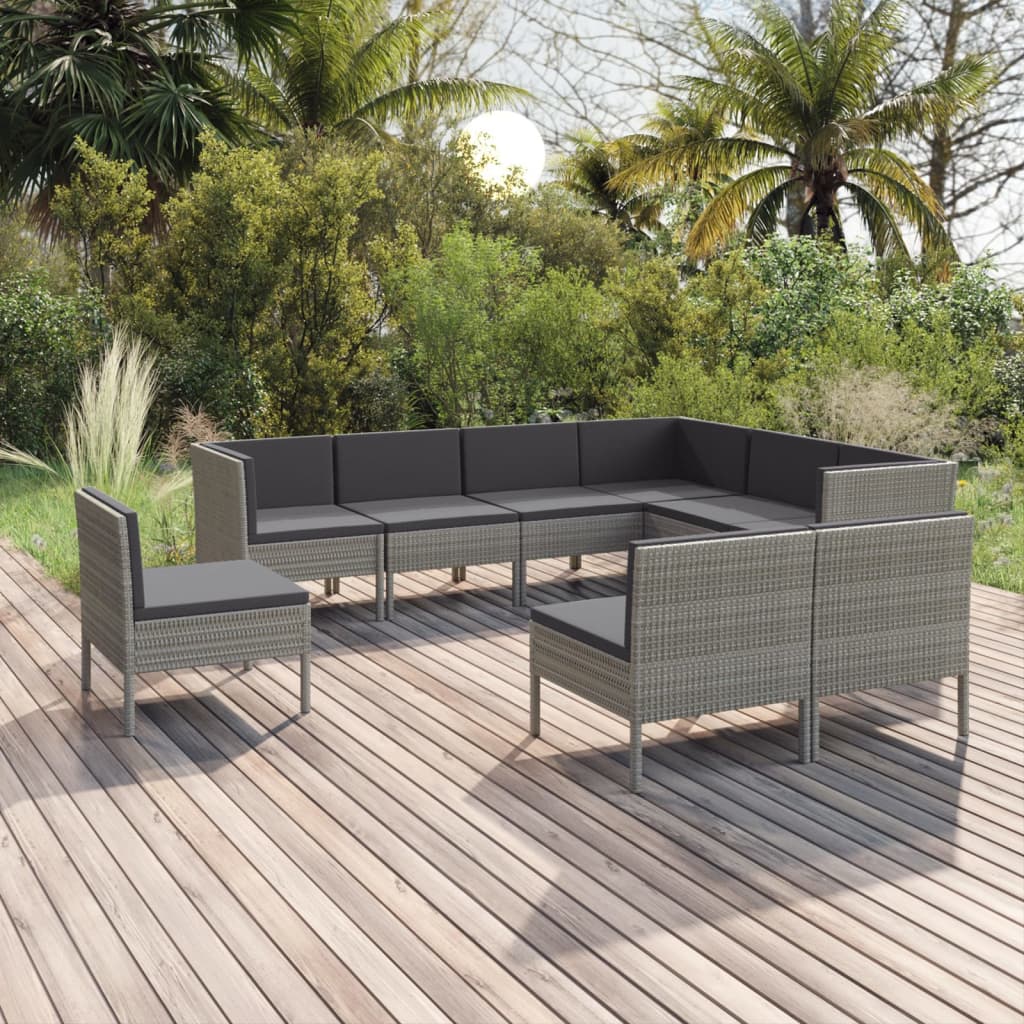 Set Divani da Giardino 9 pz con Cuscini in Polyrattan Grigio - homemem39