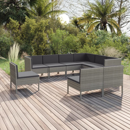 Set Divani da Giardino 9 pz con Cuscini in Polyrattan Grigio - homemem39