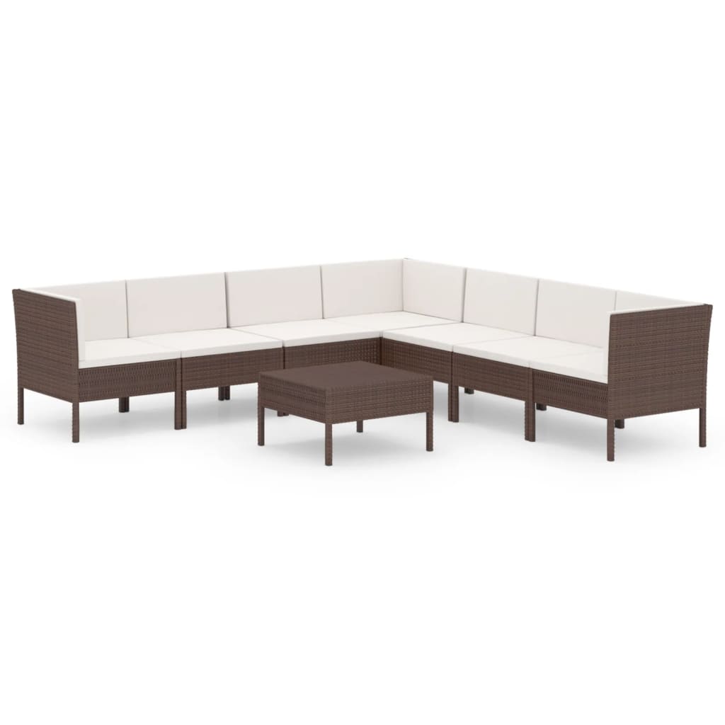 Set Divani da Giardino 8 pz con Cuscini in Polyrattan Marrone | homemem39