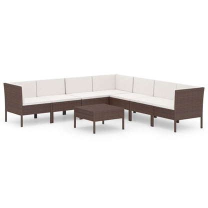 Set Divani da Giardino 8 pz con Cuscini in Polyrattan Marrone | homemem39