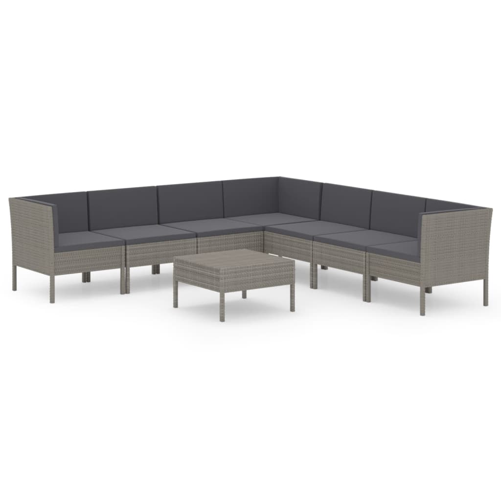 Set Divani da Giardino 8 pz con Cuscini in Polyrattan Grigio - homemem39