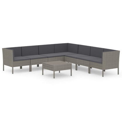 Set Divani da Giardino 8 pz con Cuscini in Polyrattan Grigio - homemem39