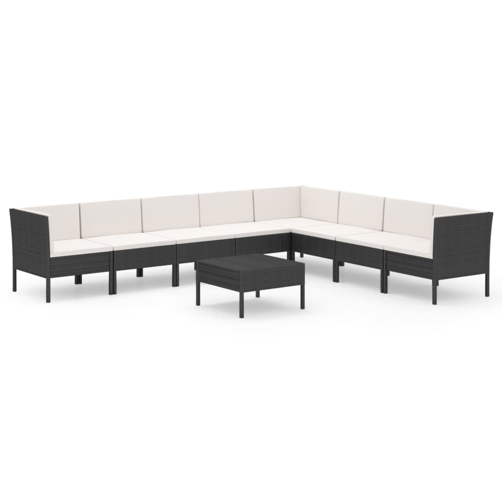 Set Divani da Giardino 9 pz con Cuscini in Polyrattan Nero | homemem39
