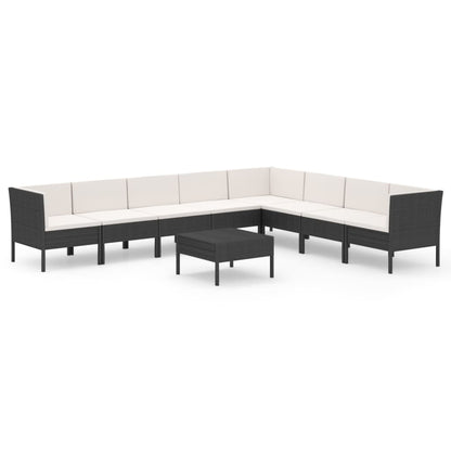 Set Divani da Giardino 9 pz con Cuscini in Polyrattan Nero | homemem39