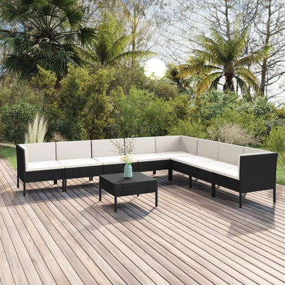 Set Divani da Giardino 9 pz con Cuscini in Polyrattan Nero | homemem39