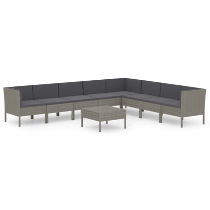 Set Divani da Giardino 9 pz con Cuscini in Polyrattan Grigio | homemem39