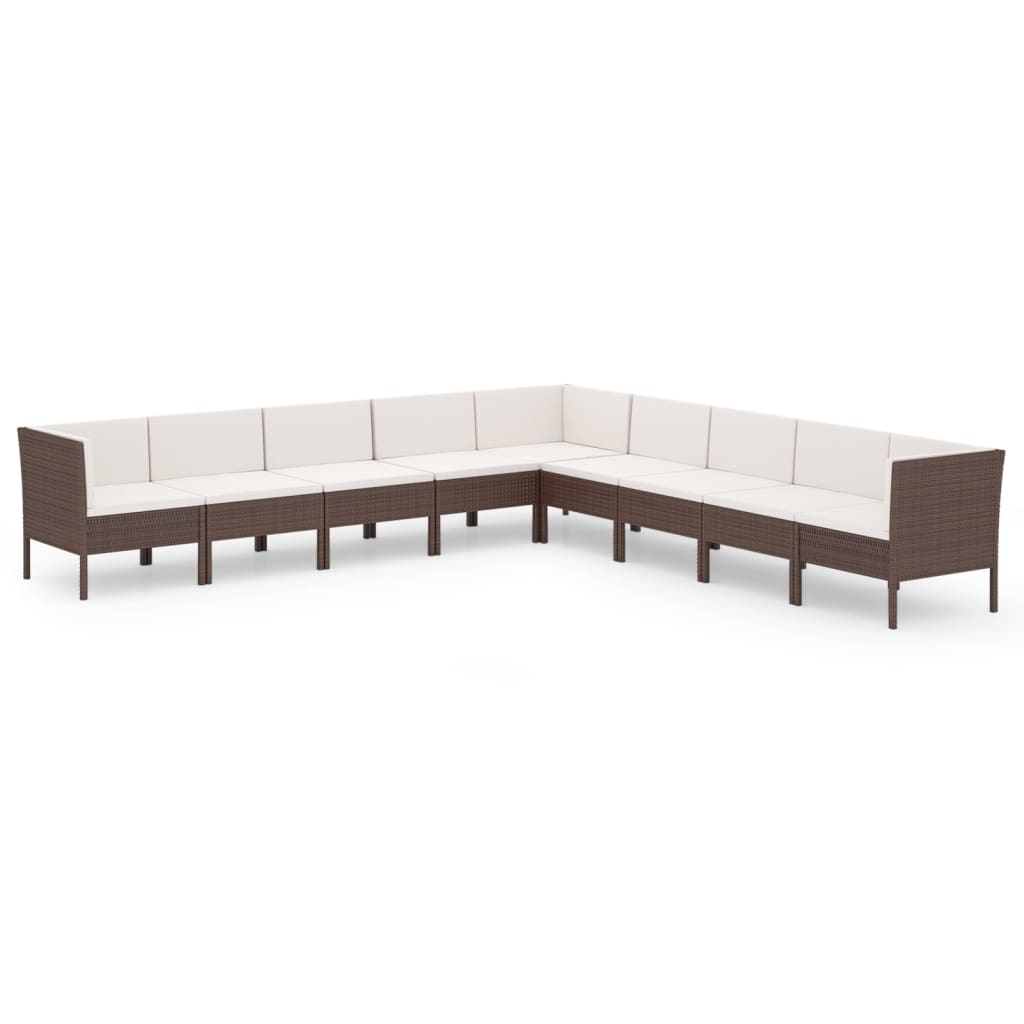 9-teiliges Gartensofa-Set mit braunen Polyrattan-Kissen