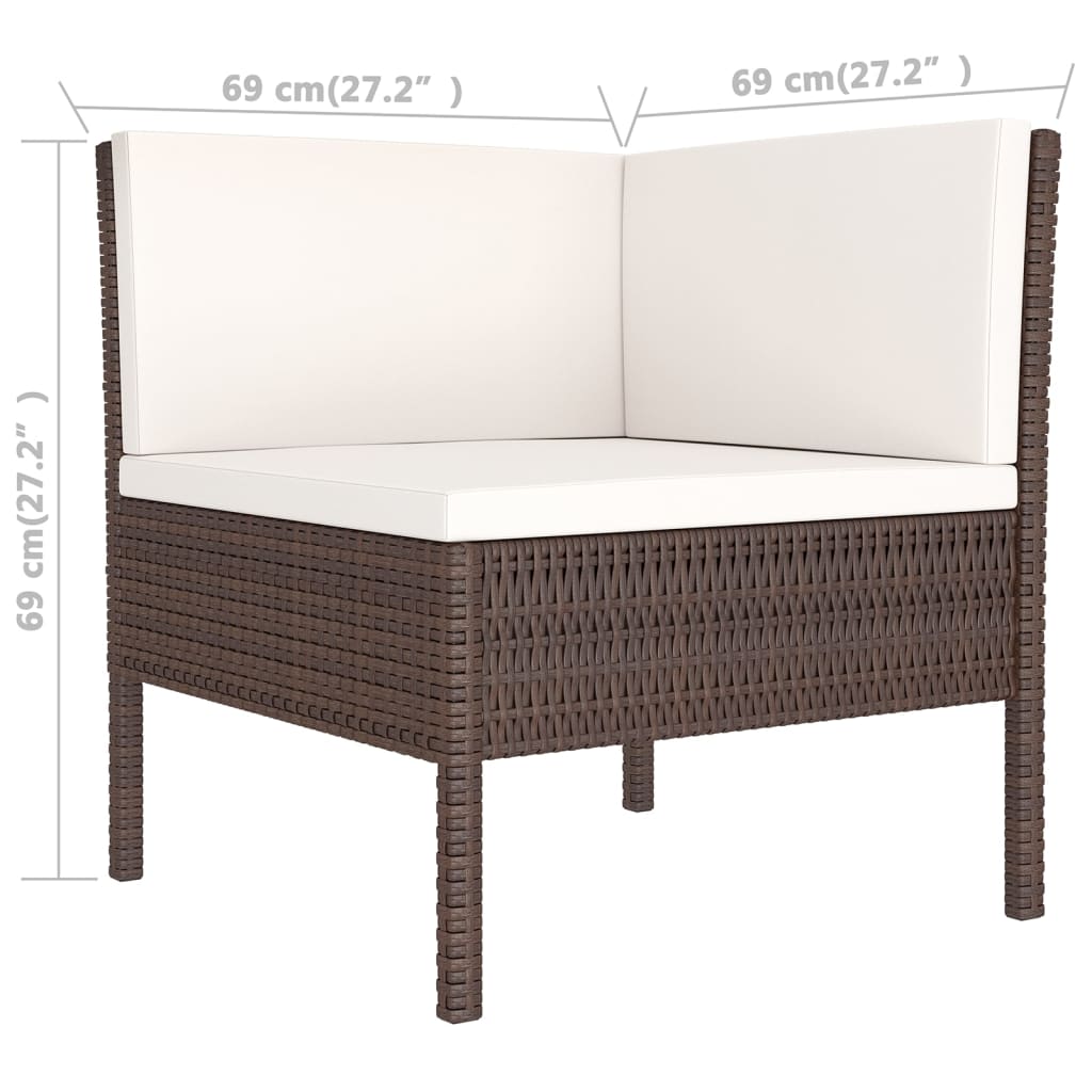 9-teiliges Gartensofa-Set mit braunen Polyrattan-Kissen