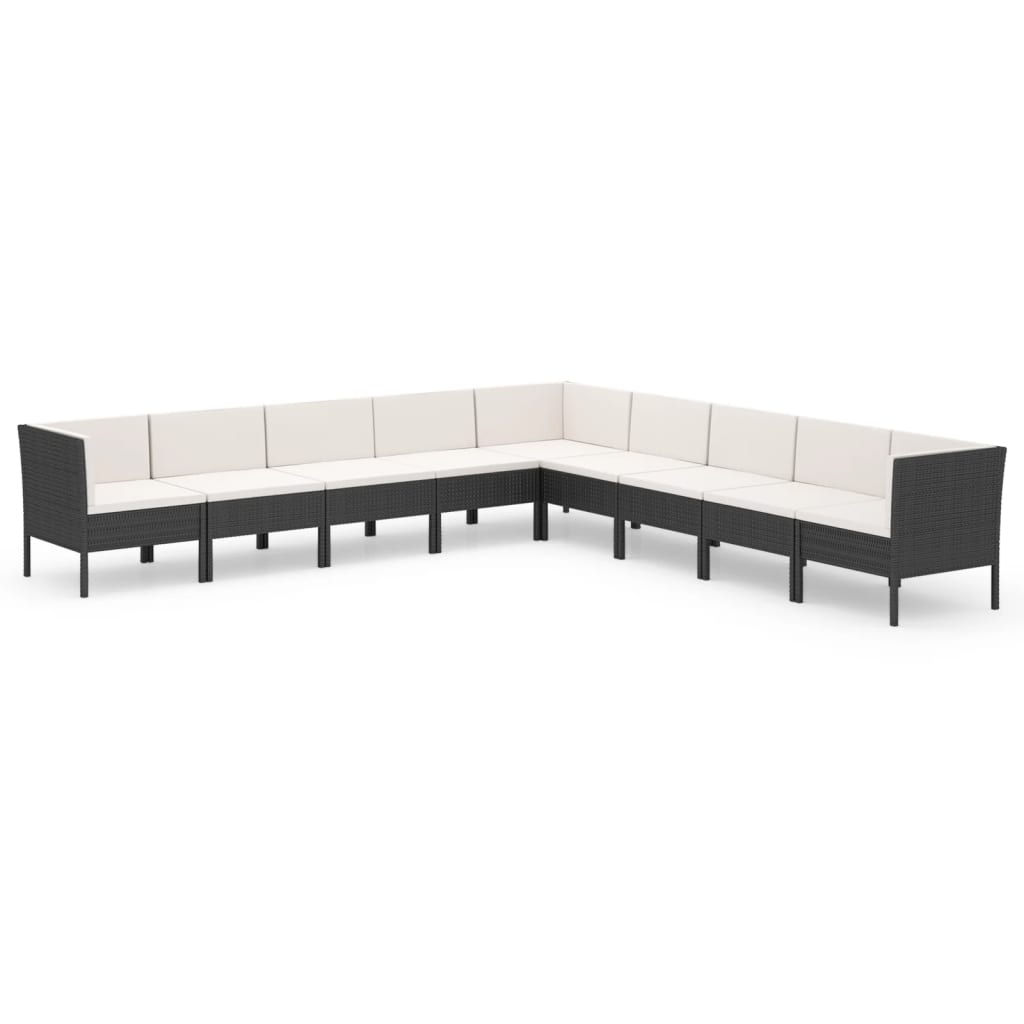 Set Divani da Giardino 9 pz con Cuscini in Polyrattan Nero | homemem39