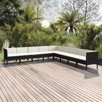 Set Divani da Giardino 9 pz con Cuscini in Polyrattan Nero | homemem39