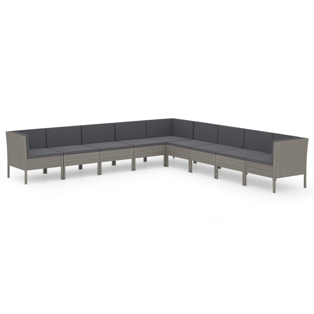 Set Divani da Giardino 9 pz con Cuscini in Polyrattan Grigio - homemem39