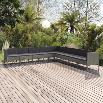 Set Divani da Giardino 9 pz con Cuscini in Polyrattan Grigio - homemem39