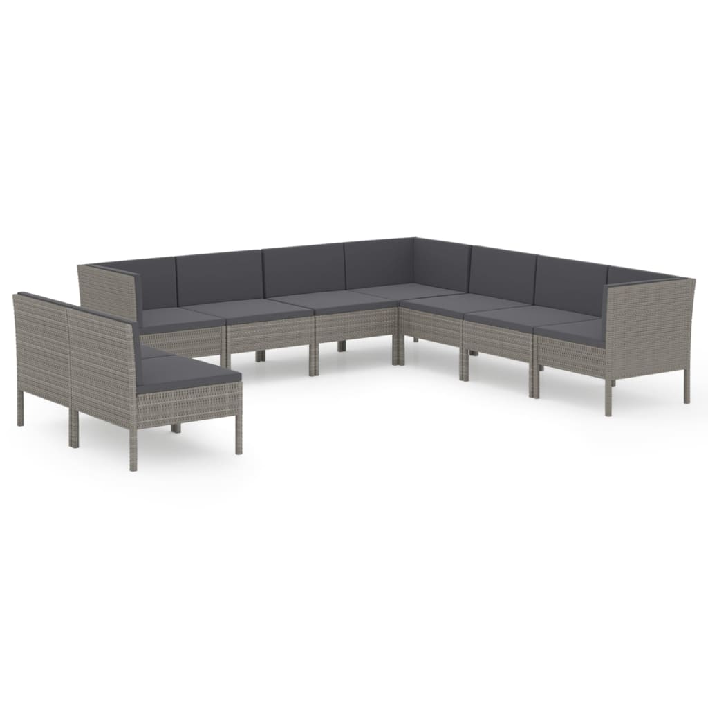 Set Divani da Giardino 9 pz con Cuscini in Polyrattan Grigio - homemem39