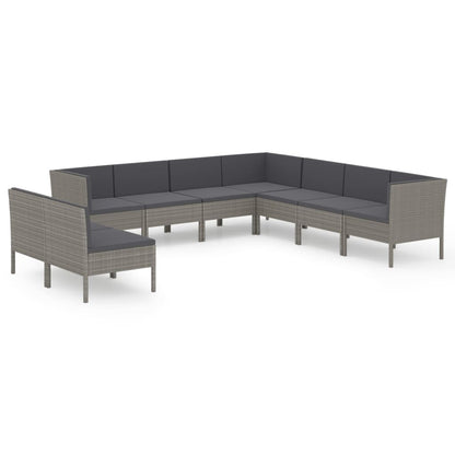 Set Divani da Giardino 9 pz con Cuscini in Polyrattan Grigio - homemem39