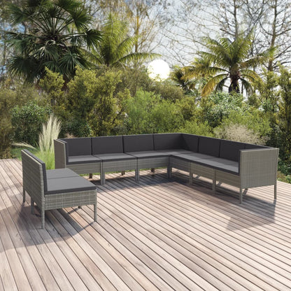 Set Divani da Giardino 9 pz con Cuscini in Polyrattan Grigio - homemem39