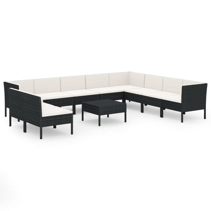 Set Divani da Giardino 11 pz con Cuscini in Polyrattan Nero