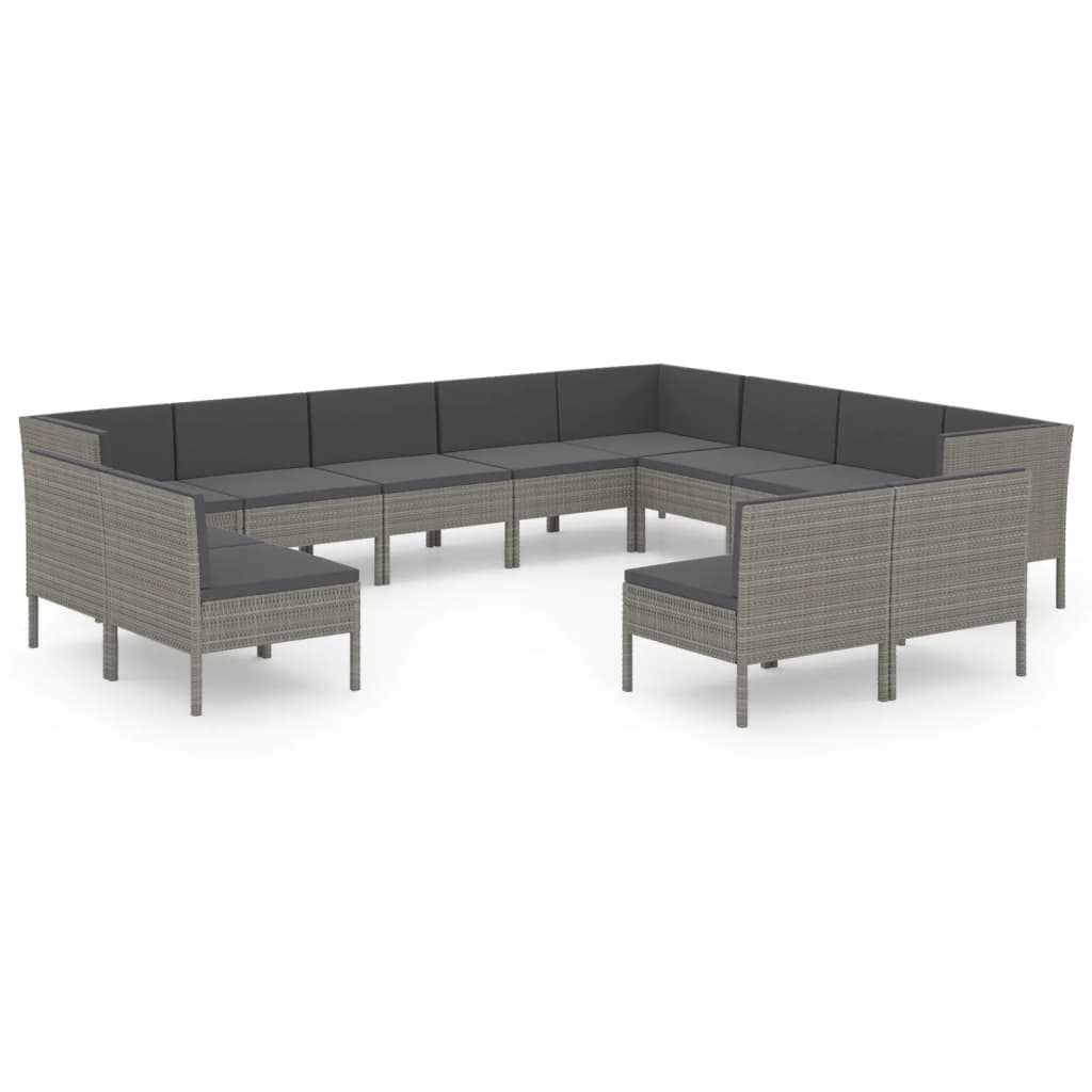 Set Divani da Giardino 12 pz con Cuscini in Polyrattan Grigio - homemem39