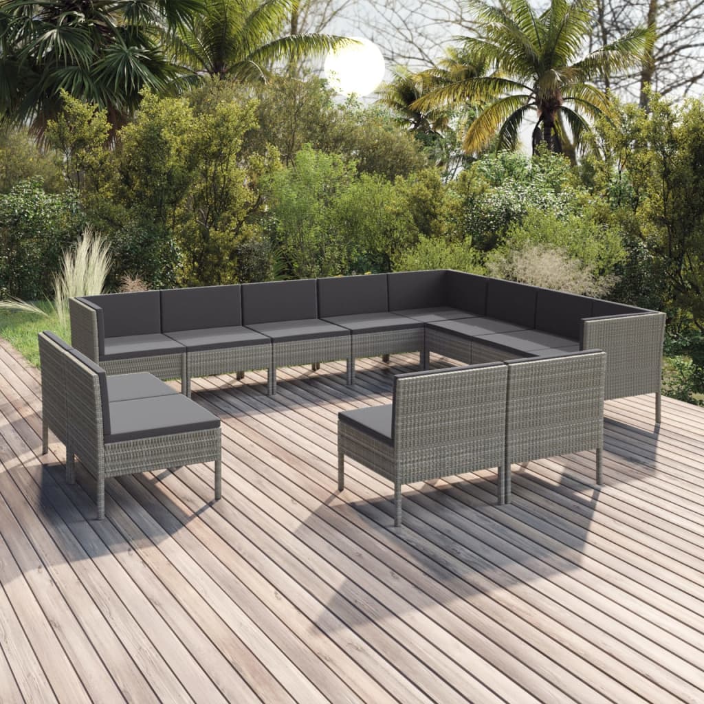 Set Divani da Giardino 12 pz con Cuscini in Polyrattan Grigio - homemem39