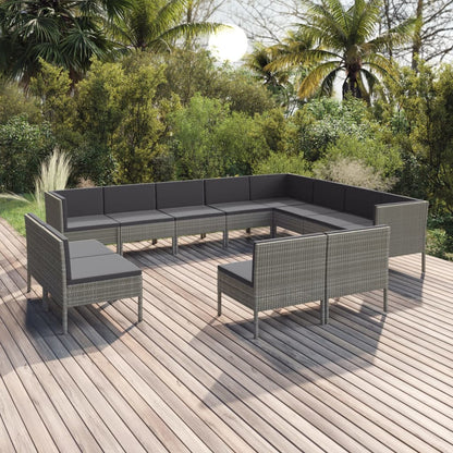 Set Divani da Giardino 12 pz con Cuscini in Polyrattan Grigio - homemem39