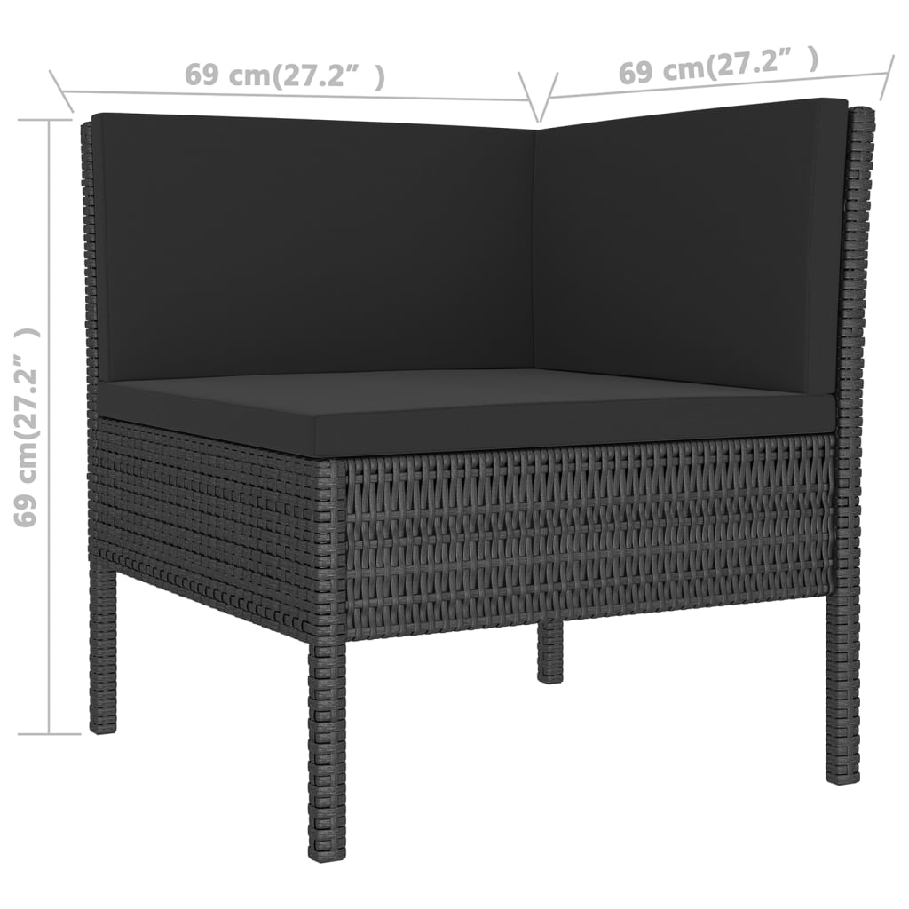 Set Divani da Giardino 14 pz con Cuscini in Polyrattan Nero