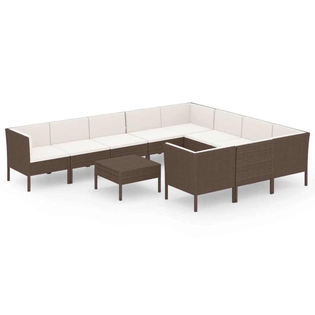 Set Divani da Giardino 11 pz con Cuscini in Polyrattan Marrone