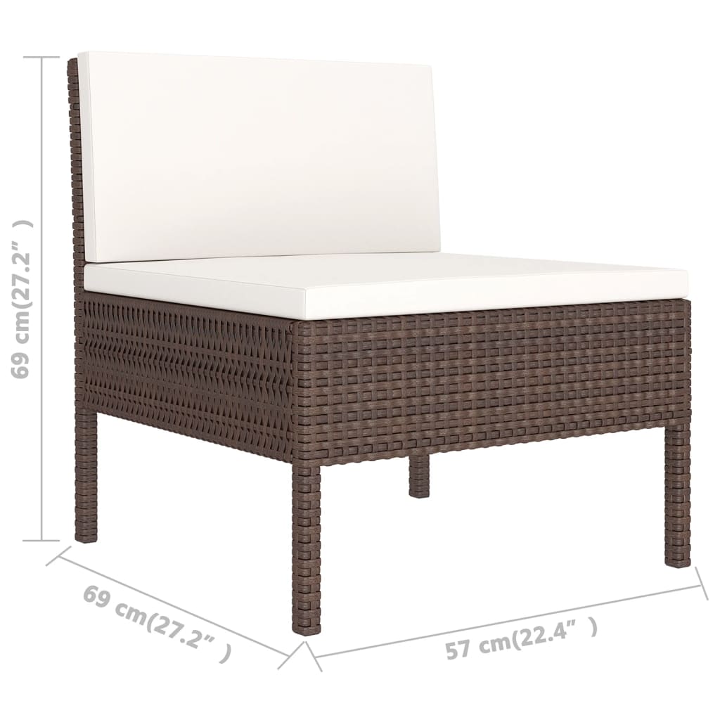 Set Divani da Giardino 11 pz con Cuscini in Polyrattan Marrone