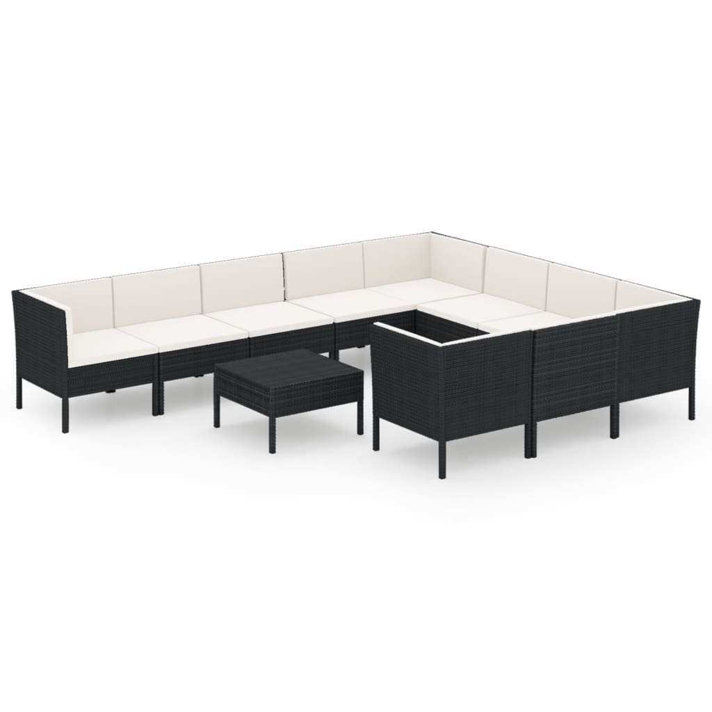 Set Divani da Giardino 11 pz con Cuscini in Polyrattan Nero