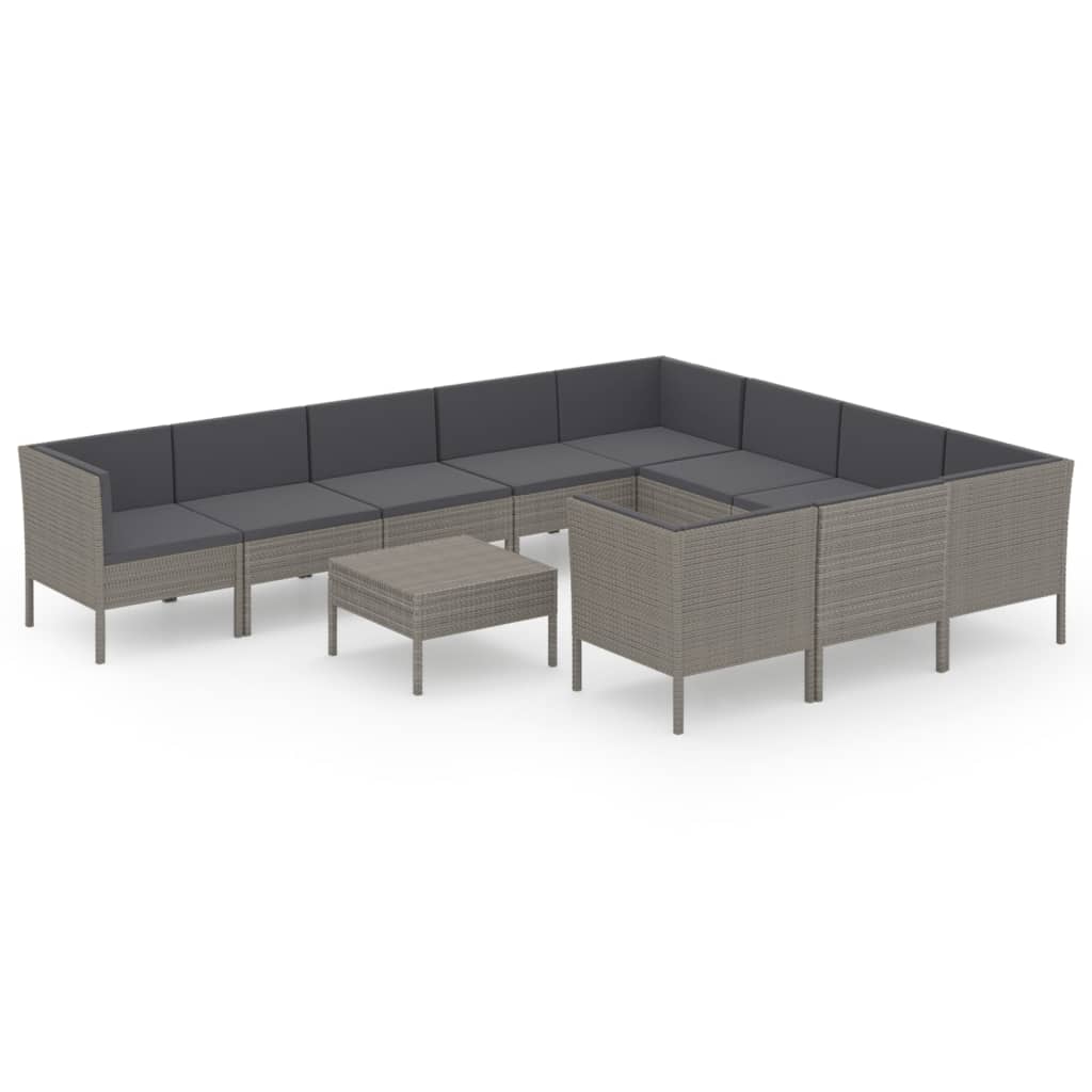Set Divani da Giardino 11 pz con Cuscini in Polyrattan Grigio - homemem39