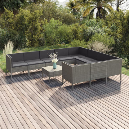 Set Divani da Giardino 11 pz con Cuscini in Polyrattan Grigio - homemem39