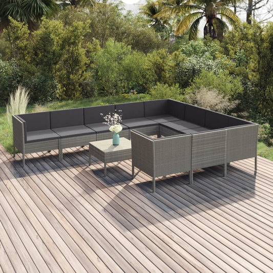 Set Divani da Giardino 11 pz con Cuscini in Polyrattan Grigio - homemem39