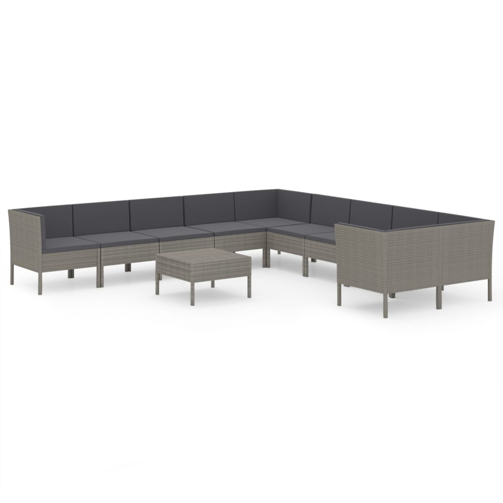 Set Divani da Giardino 11 pz con Cuscini in Polyrattan Grigio - homemem39