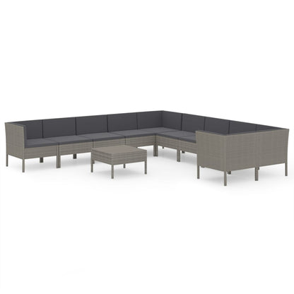 Set Divani da Giardino 11 pz con Cuscini in Polyrattan Grigio - homemem39