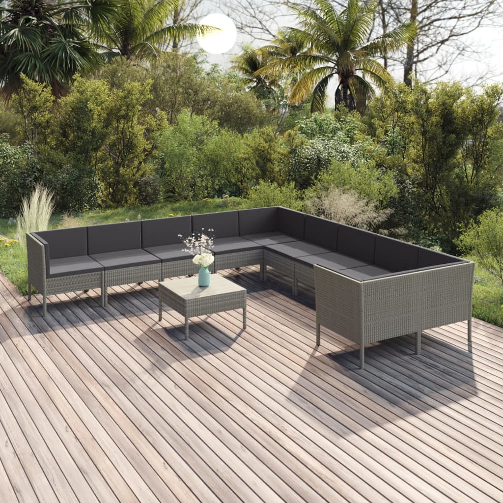 Set Divani da Giardino 11 pz con Cuscini in Polyrattan Grigio - homemem39