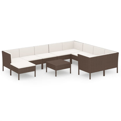 Set Divani da Giardino 11 pz con Cuscini in Polyrattan Marrone