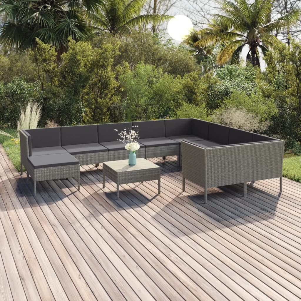 Set Divani da Giardino 11 pz con Cuscini in Polyrattan Grigio | homemem39