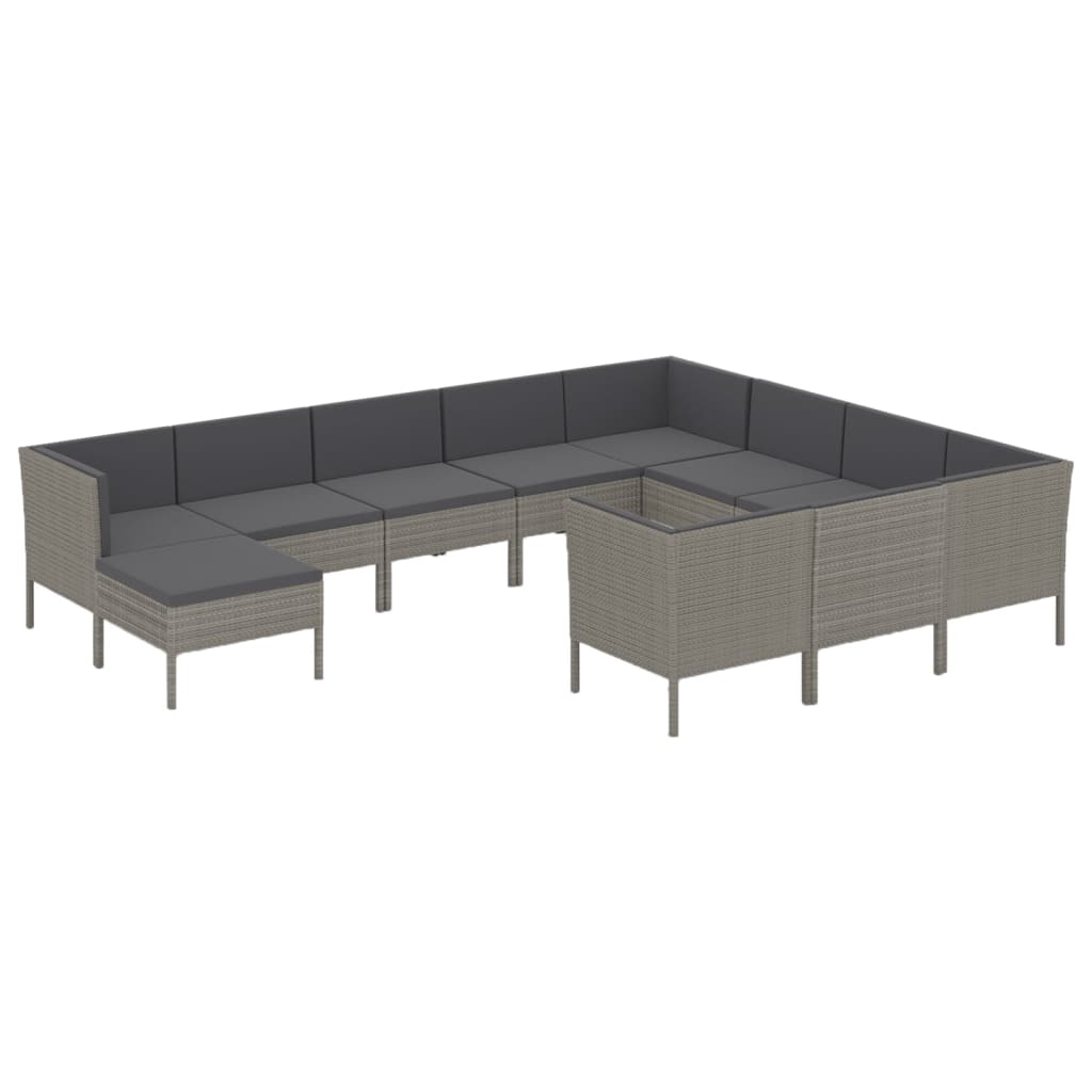 Set Divani da Giardino 11 pz con Cuscini in Polyrattan Grigio - homemem39