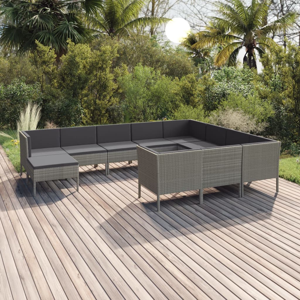 Set Divani da Giardino 11 pz con Cuscini in Polyrattan Grigio - homemem39