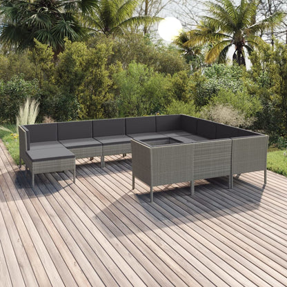 Set Divani da Giardino 11 pz con Cuscini in Polyrattan Grigio - homemem39