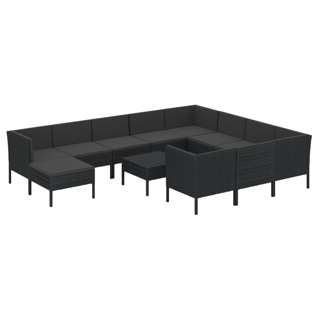 Set Divani da Giardino 12 pz con Cuscini in Polyrattan Nero