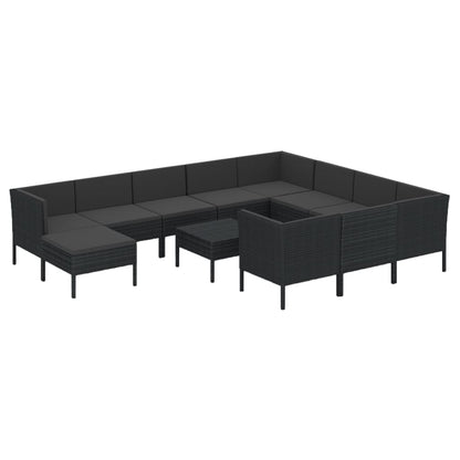 Set Divani da Giardino 12 pz con Cuscini in Polyrattan Nero