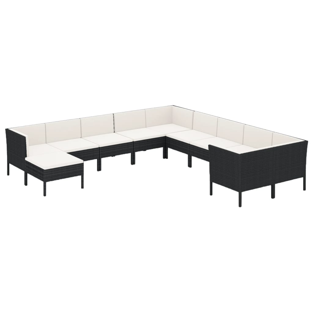 Set Divani da Giardino 11 pz con Cuscini in Polyrattan Nero